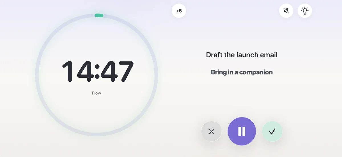 The Classic landscape face: the app's running ring on its side, 14:47 left.